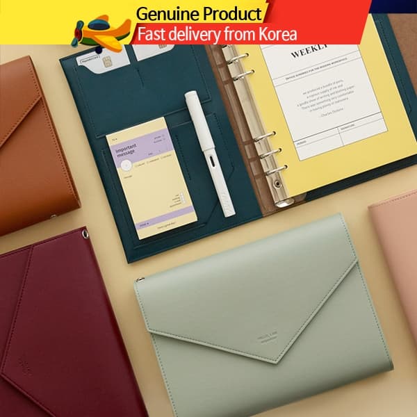 Planner A5 em Couro Tipo Clutch – Caderno Organizador Semanal Ring Binder Portfólio Design Coreano