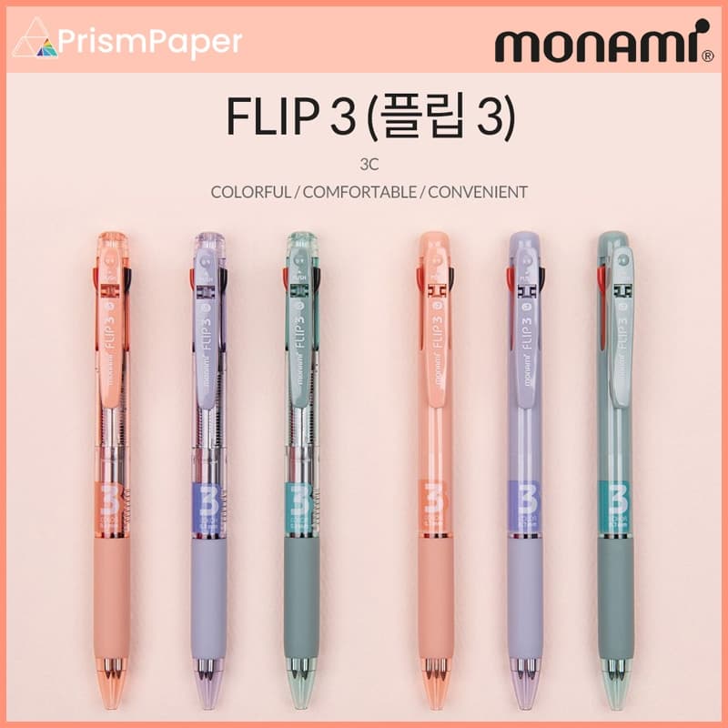 Caneta Esferográfica MONAMI Flip3 Tricolor Multicolorida 0.38 Mm , 0.5 0.7 [Fabricada Na Coreia]