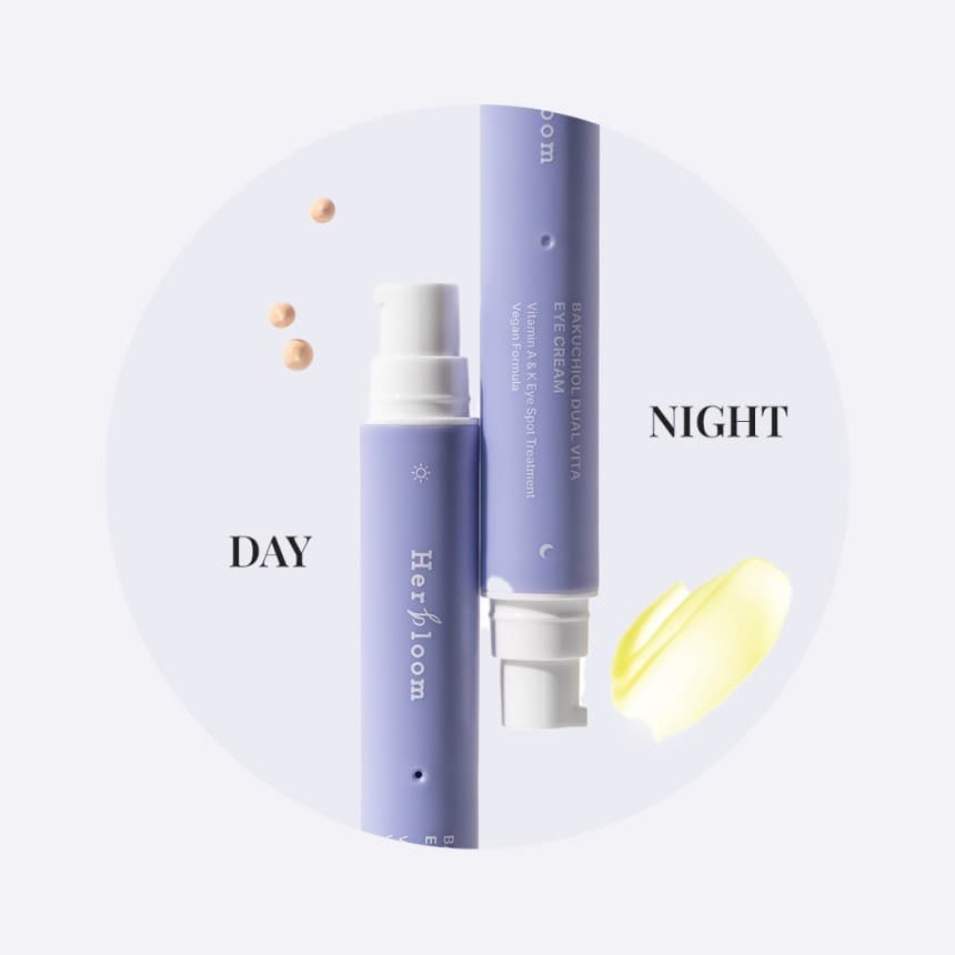 HERBLOOM Bakuchiol Dual Vita Eye Cream: Creme Para Olhos Dia e Noite, Redução de 4 Rugas, Clareia Olheiras