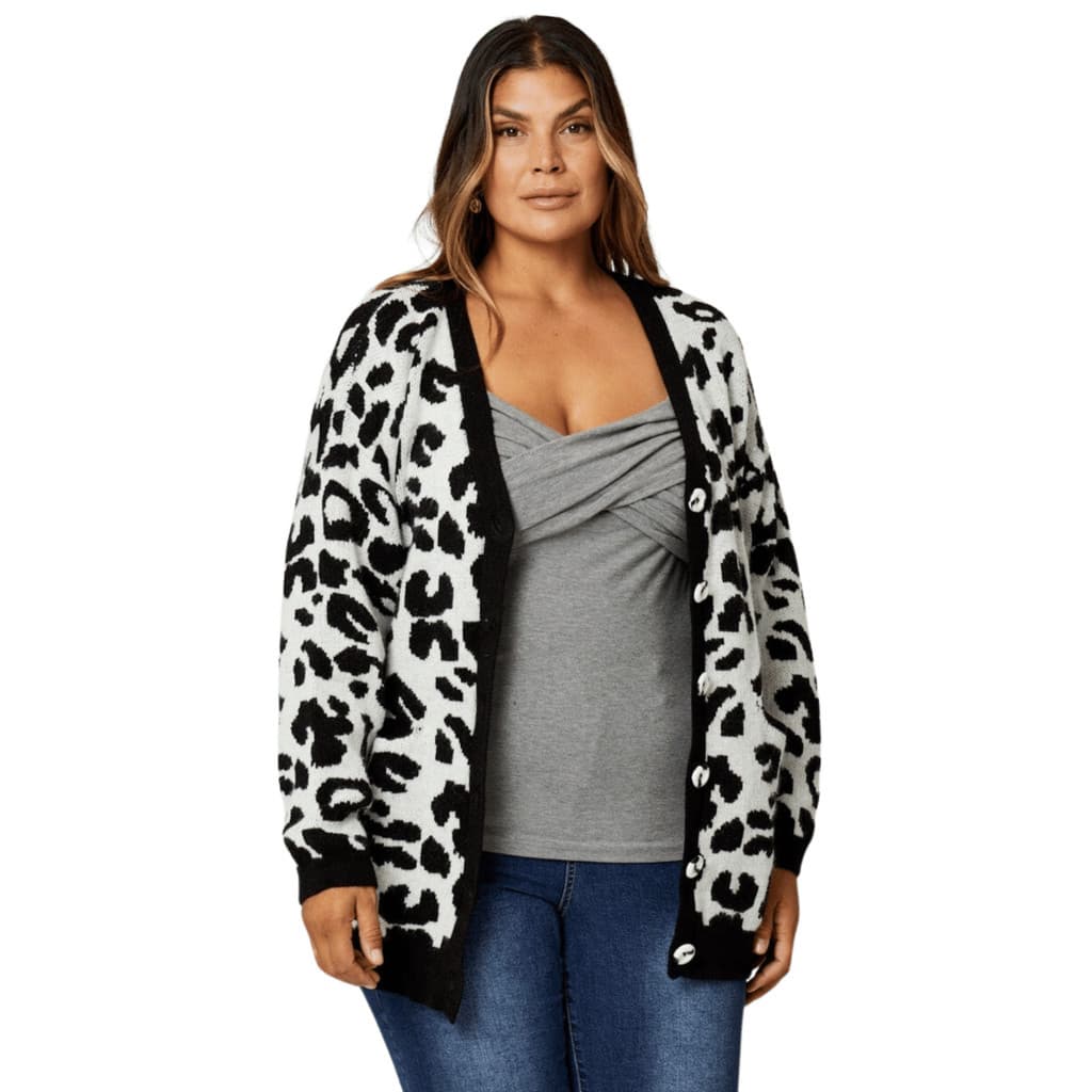 Cardigan Onça Plus Size Tricot Casaco Longo Com Botões Blogueira