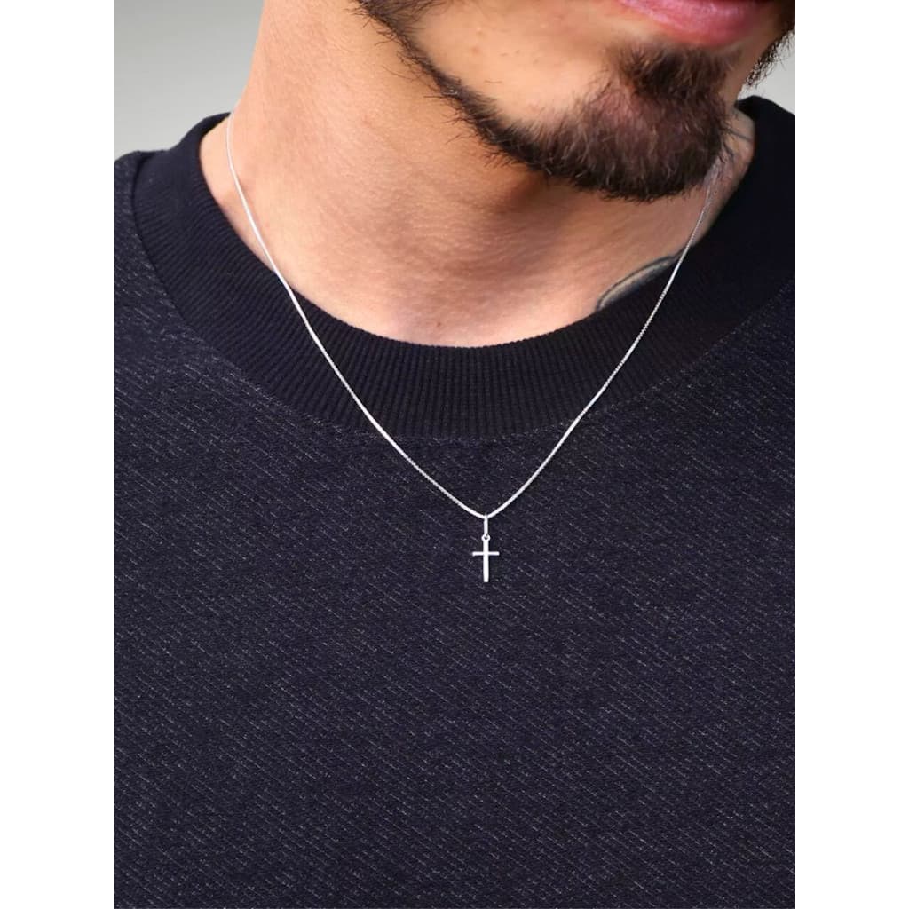 Colar Masculino Crucifixo Cruz Corrente de Prata 925 Veneziana 50cm e 60cm