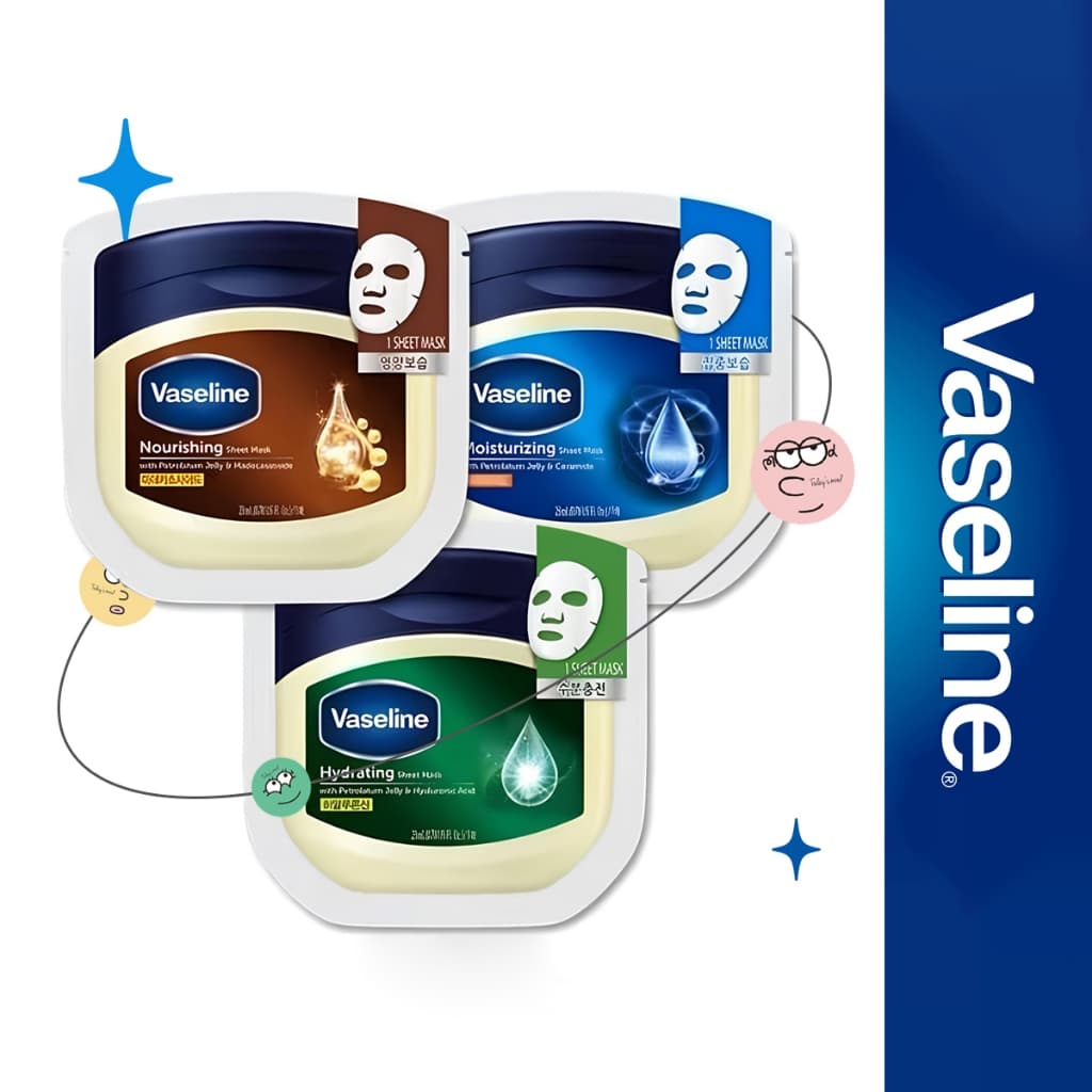[Vaseline] Hidratante (Ceramida), Ácido Hialurônico Máscara De Folha Nutritiva (Madecassoside) 23ml (5/8/10pcs)| Daiso Coreano Produto