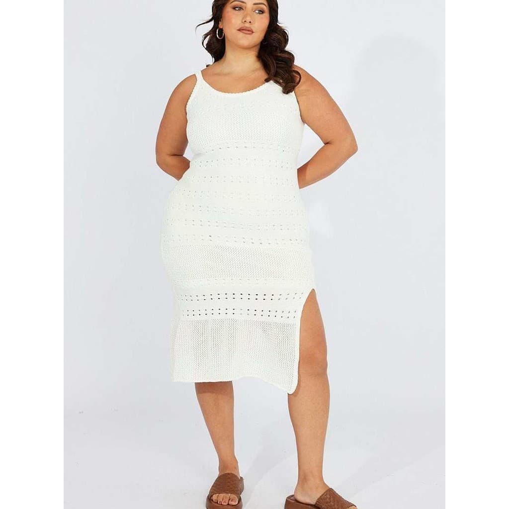 Vestido Plus Size Decote Quadrado Verão Rendado Fenda