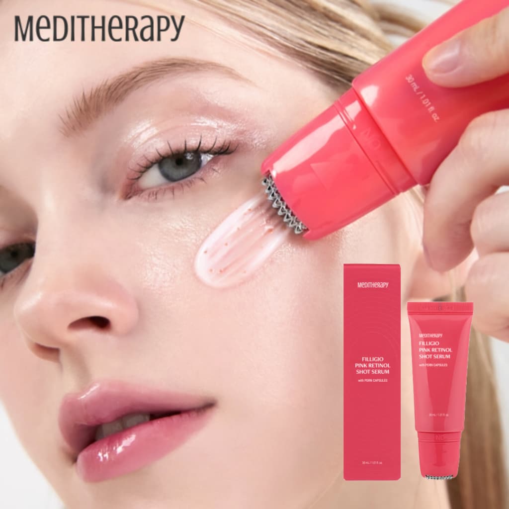 MEDITHERAPY Filligio Sérum Pink Retinol com Cápsulas PDRN | Sérum com Aplicador de Rolo