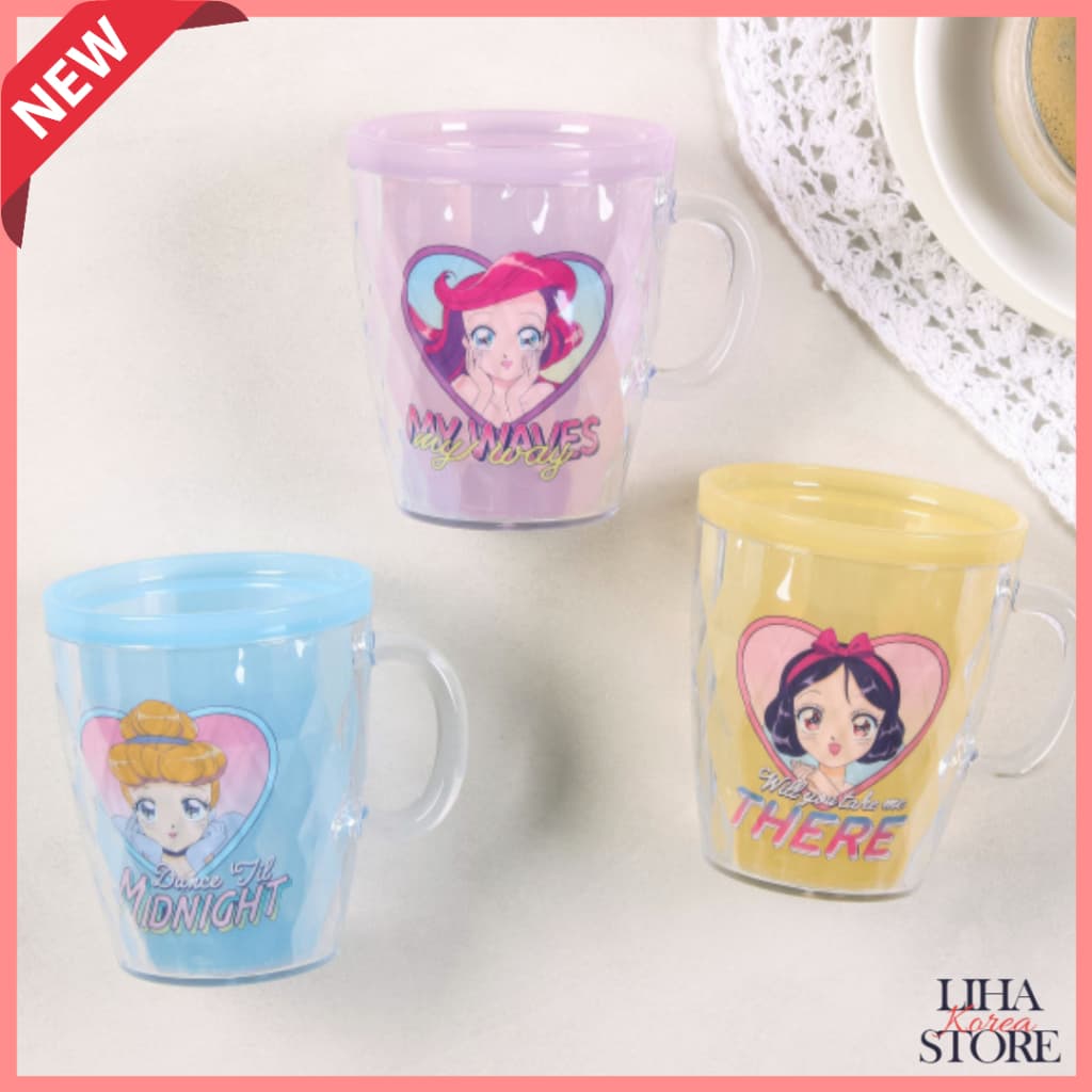 Copo Com Alça De Princesa Da Disney Coreia 300ml Branca De Neve Cinderela A Pequena Sereia Infantil