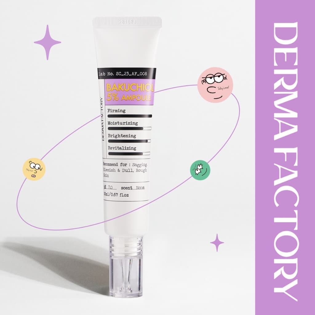 [Derma Factory] (1+1)Bakuchiol 5% Ampola 20ml | Oliveyoung Anti-Envelhecimento Até Mesmo Tom De Pele Sensível Retinol Retinóide