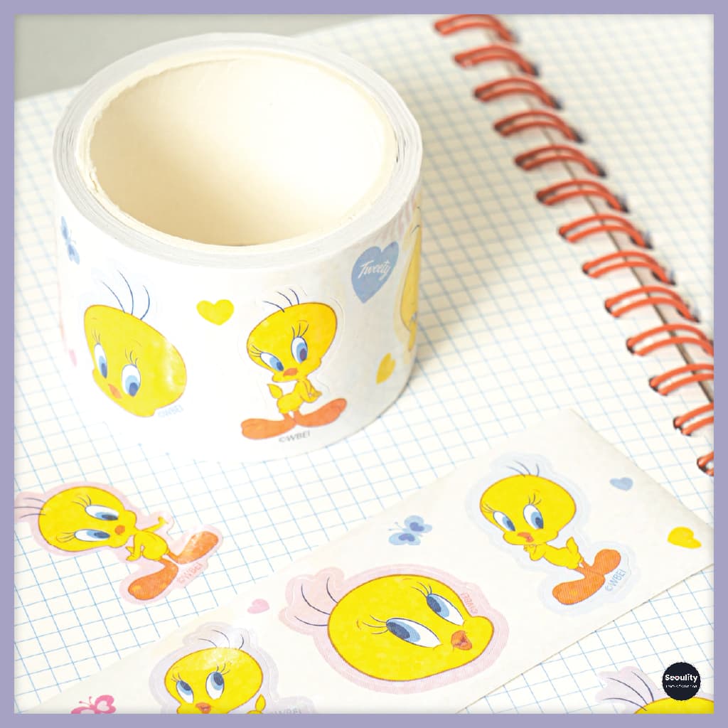[Daiso Korea] Adesivo Em Rolo Tweety 100 Peças De Adesivos Decorativos Para Diário E Conjunto De Papelaria Fofo