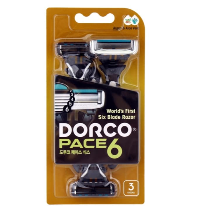 [Pacote De 3] Navalha DORCO Pace 6 – Lâminas De Viagem Descartáveis De 6 Com Tira De Óleo De Argan