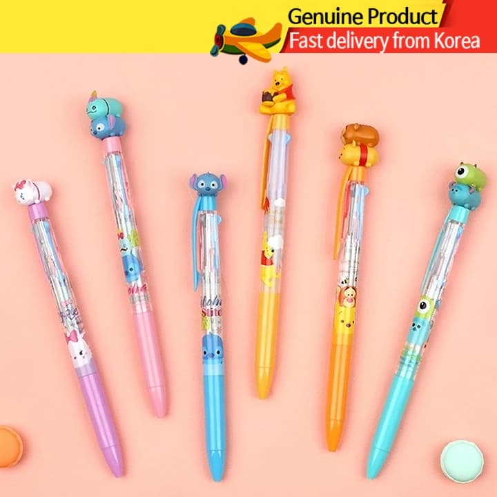 Caneta Esferográfica 3 Cores 0.5mm Personagens Disney – Topper Fofo Cartoon, Papelaria Coreana