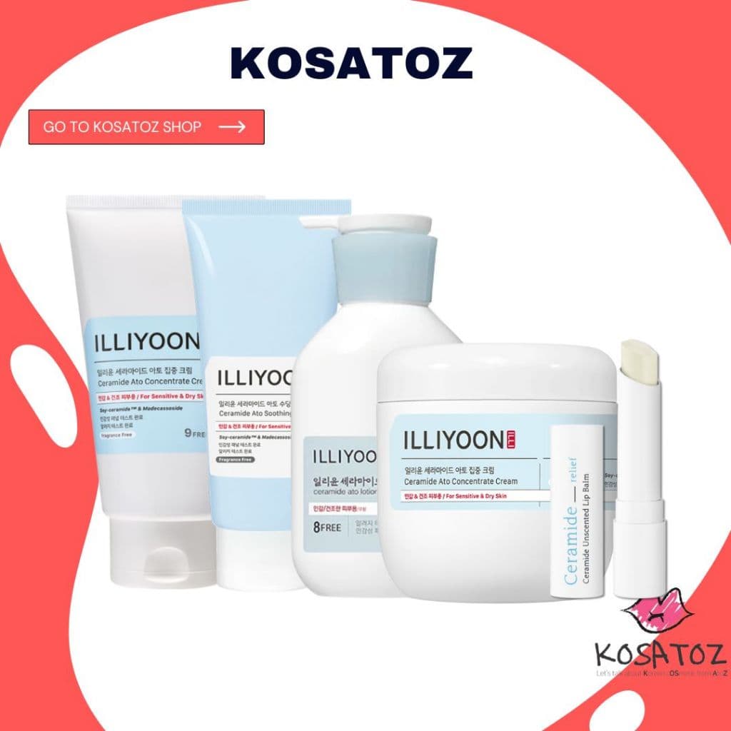 Illiyoon Ceramide Ato Gel Calmante 175ml/Ceramida Creme Concentrado (150ml 9 Versão Grátis) Loção 350ml/Bálsamo Labial/Limpador Suave 400ml