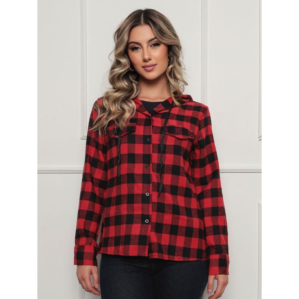 Camisa Xadrez Feminina Blusa Manga Longa Flanelada Inverno Festa Junina