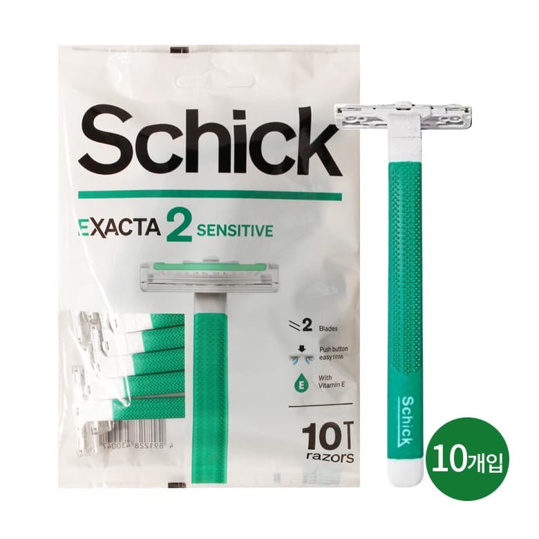 [10 Unidades] Lâminas Descartáveis Sensíveis Schick Exacta 2-Com Vitamina E Para Barbear Suave