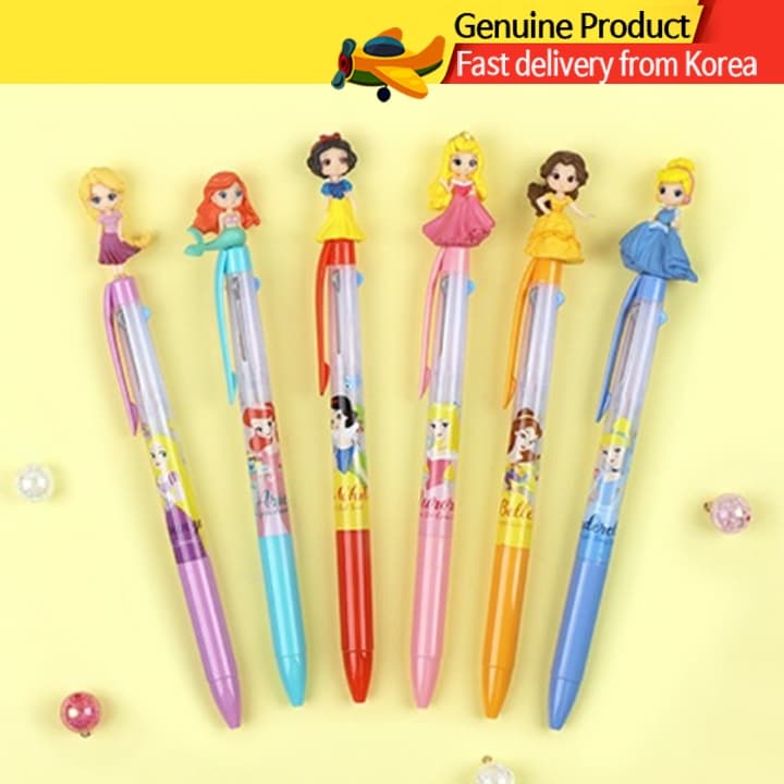 Caneta Esferográfica 3 Cores 0.5mm Disney Princesas – Topper Fofo Boneca, Papelaria Coreana