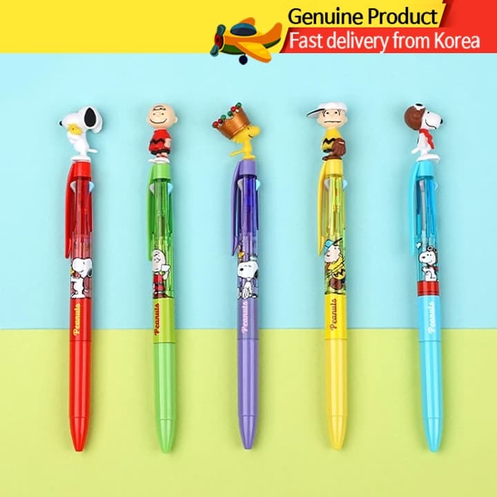 Caneta Esferográfica 3 Cores 0.5mm Snoopy & Friends – Topper Fofo Personagem Peanuts, Papelaria Coreana