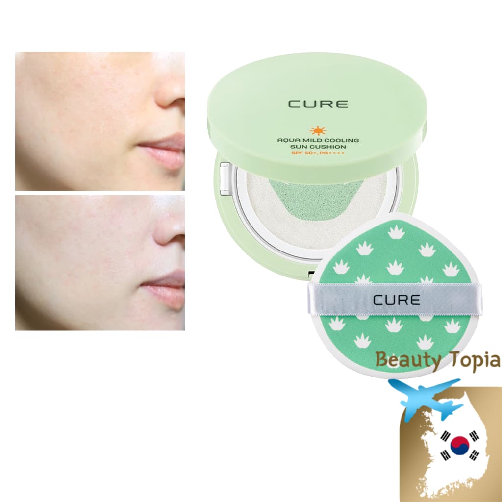 CURE Aqua Mild Cooling Sun Cushion SPF 50+ PA ++++ 25g Refil Protetor solar físico protetor solar com cor prova d água