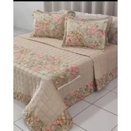 Promoção Cobre leito ROSE King Size,4 peças com peseira decorativa em jacquard, cor avelã