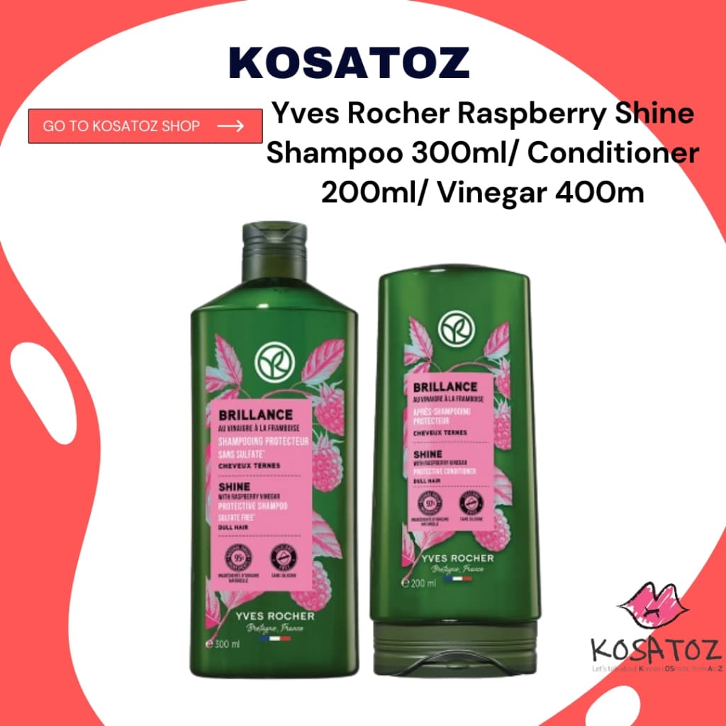 Yves Rocher Shampoo Brilho Framboesa 300ml/Condicionador 200ml/Vinagre 400ml