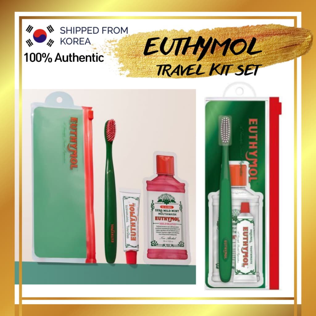 [EUTHYMOL] Conjunto/Kit De Viagem (Escova De Dentes + Pasta 20g + Gargarejo 15ml) Mini/Coreia