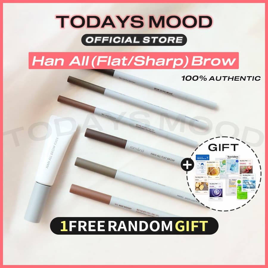 [rom&nd] Han All Flat/Sharp Brow (6 Cores) , Brow Fixer | romand 2 Em 1 Sobrancelhas E Escova eyeliner pencil 2types