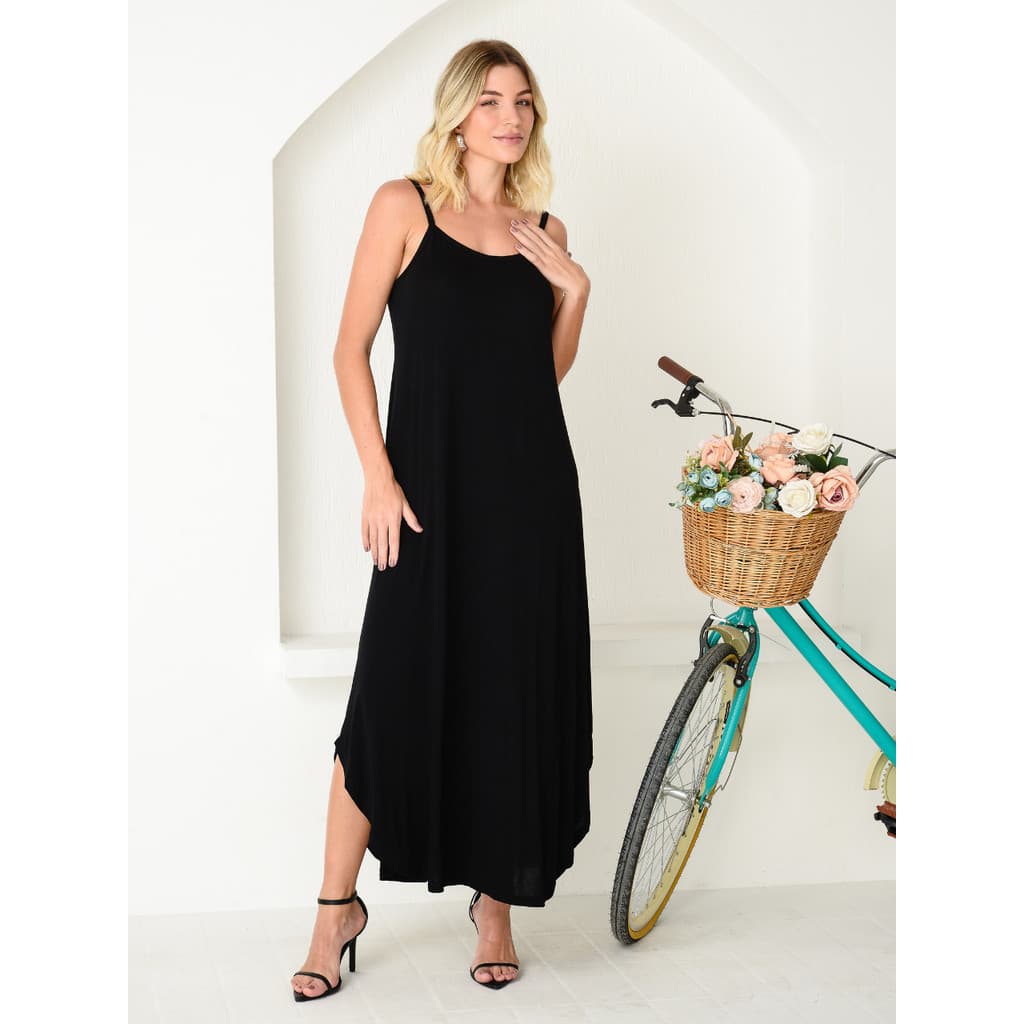 Vestido Longo Barra Saruel Com Alcinha Com Malha Confortável