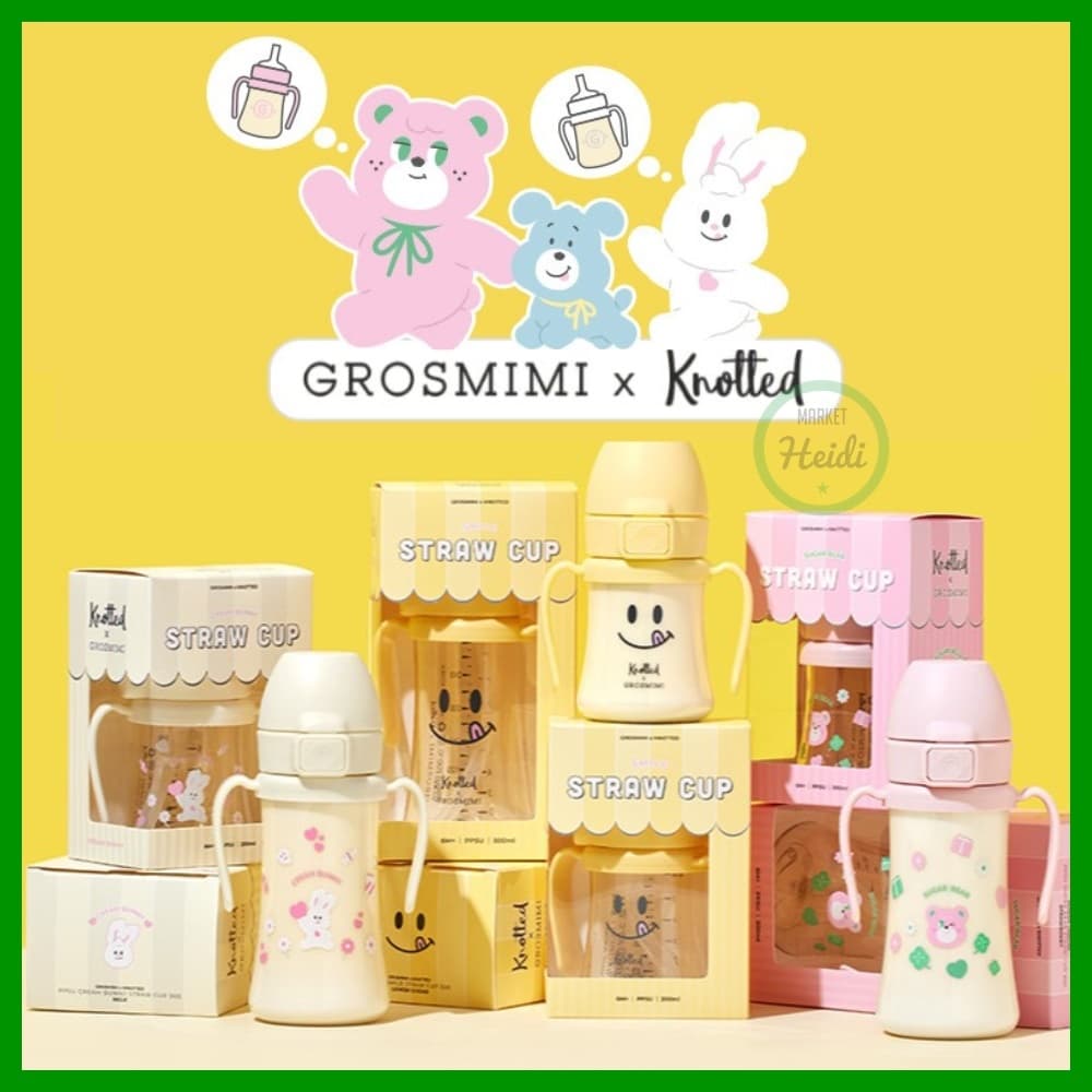 Coreia 🇰🇷 Novo Grosmimi X Atado Smail Bear Bunny PPSU Copo De Palha 200ml/300ml Mágico Com Canudinho