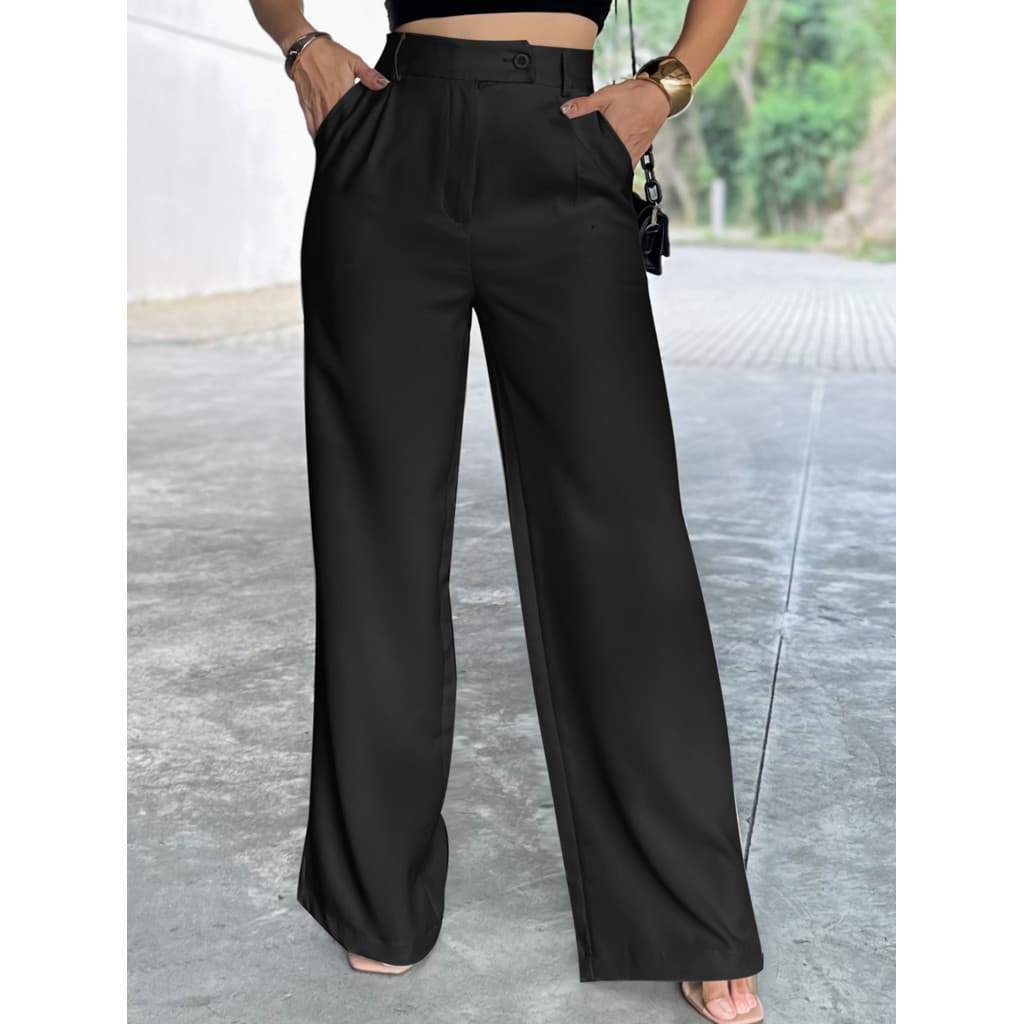 LuluRunModa Calça Alfaiataria Pantalona Feminino Detalhe Em Fecho italiano Cruzado - S851