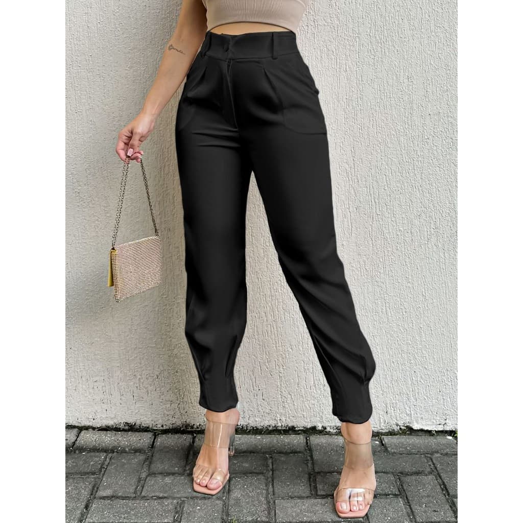 LuluRunModa Calça Cenoura Jogger Alfaitaria Feminina Barra Com Ziper - 9189