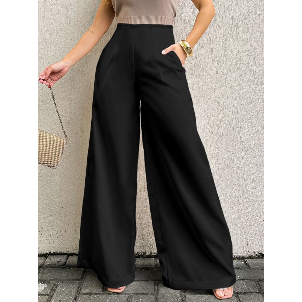 LuluRunModa Calça Feminina Alfaiataria Pantalona, Ziper invisivel lateral, Bolso Faca, Cintura Alta - 93145