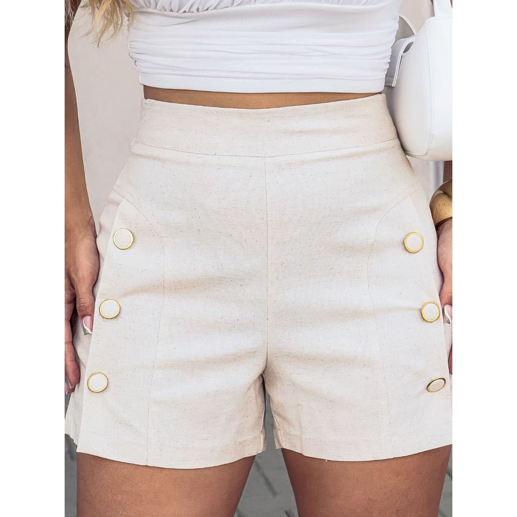 LuluRunModa Shorts De Linho Social Para Mulheres Com Botões Feminino /Com Forro - S885