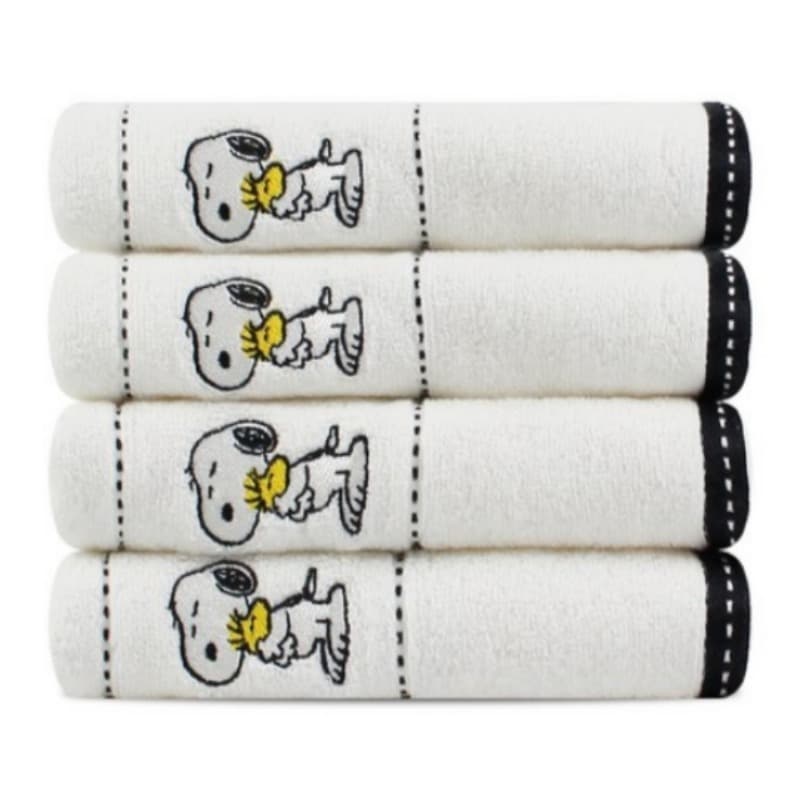 Toalha Songwol Snoopy Friends 140g 30s Fio De Algodão , Marfim , Pacote Com 4