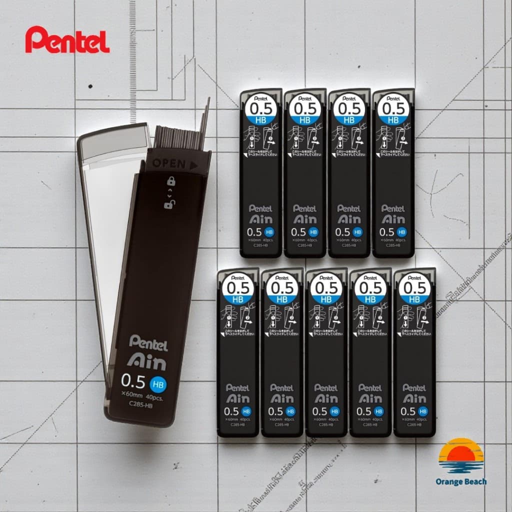 Pentel Ain Grafite Para Lapiseira/7 Espessuras 0.2 a 1.3mm/Varios Graus 4B a 2H/10 Unid