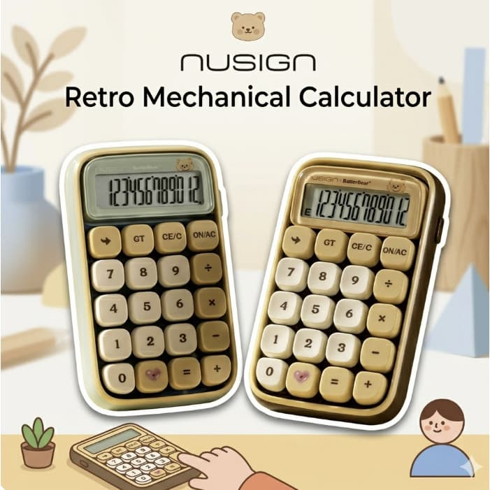 Calculadora De Teclado Mecânico Retrô Nusign | Tela LCD Grande De 12 Dígitos Financeira De Mesa Portátil