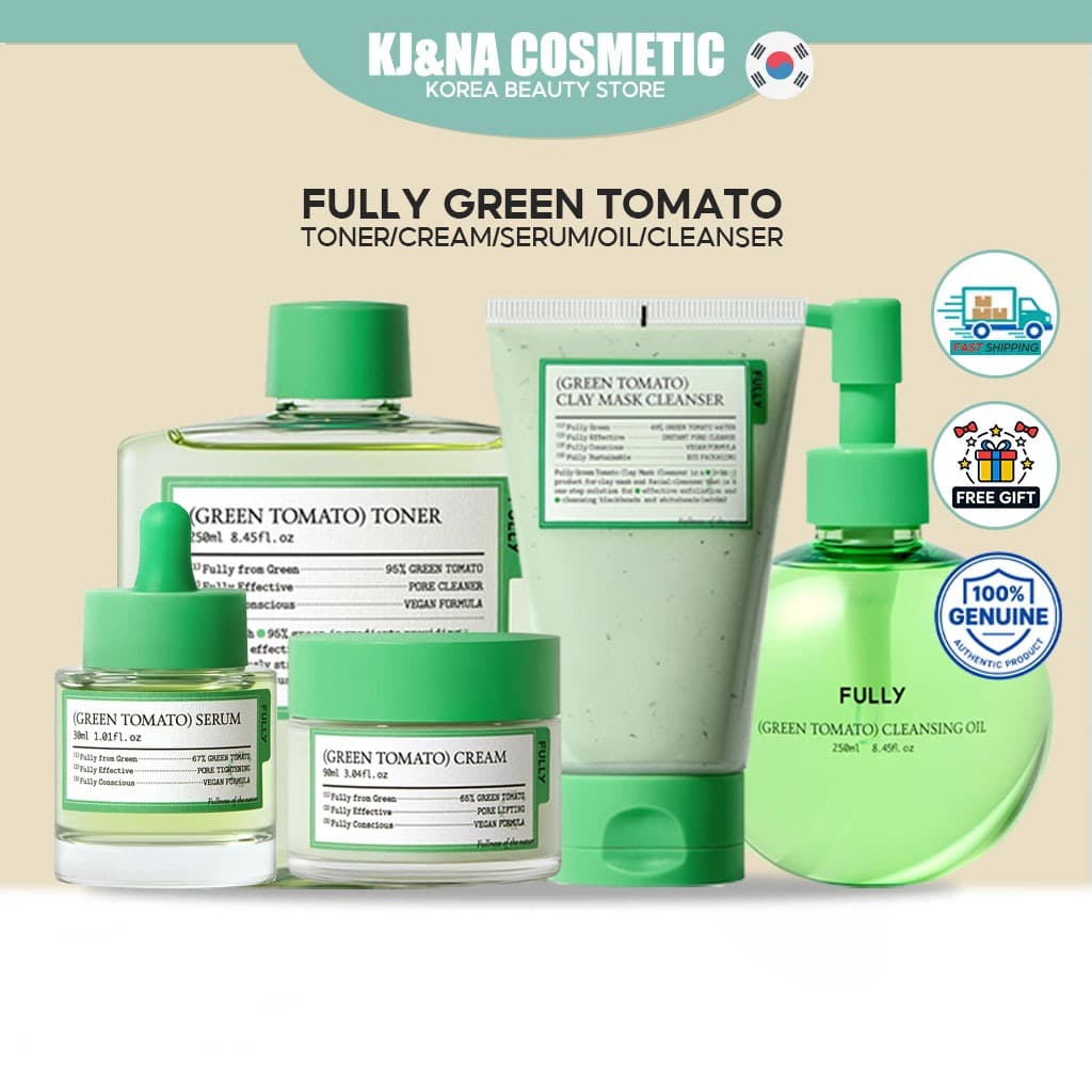 [Totalmente] Cuidados Essenciais De Tomate Verde [Pacote De Limpador/Soro/Creme/Toner/Óleo