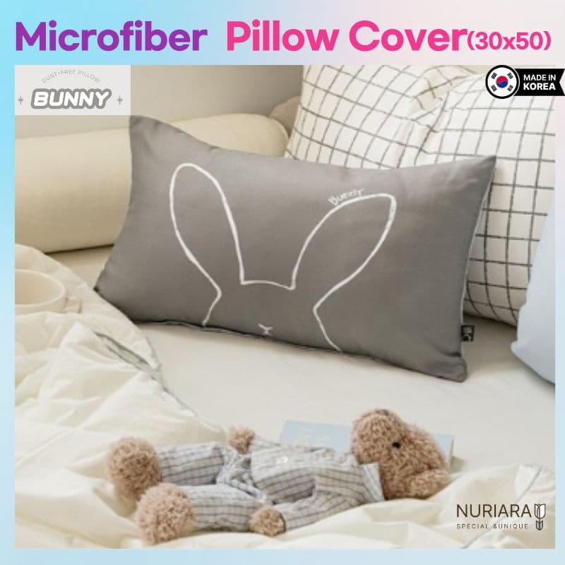 [Shezhome] Capa De Almofada Infantil De Microfibra DTP (Cinza Coelho) | Suave E Adequado Para A Pele Design Fofo Roupa D