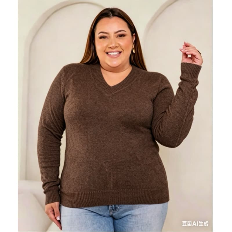 Blusa Trico Decote V Plus Size G1 modas feminina Inverno