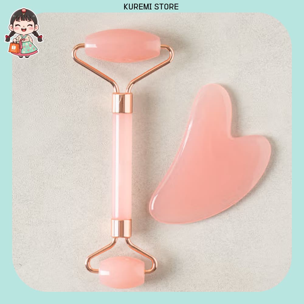 [Daiso] Kit Guasha E Roller + Reduz Inchaço + Levantamento De Linha V + Relaxamento Da Pele