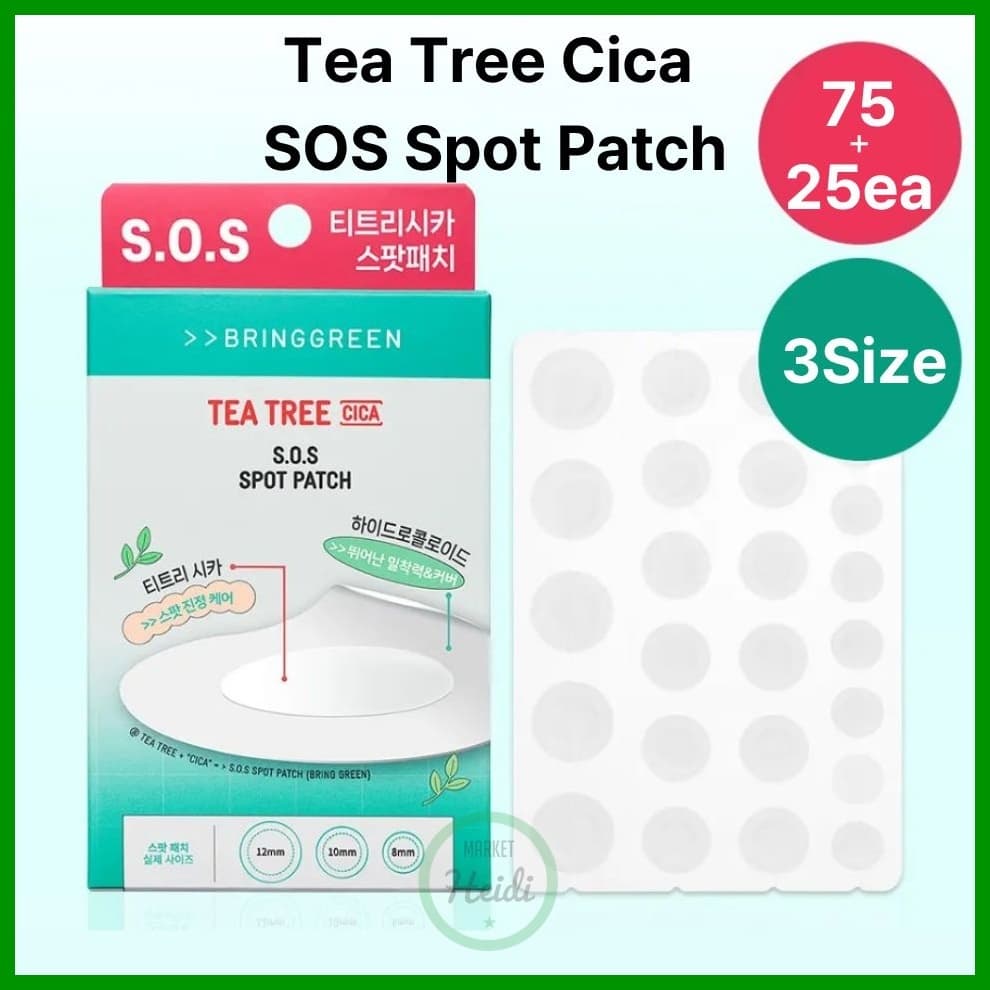 Coreia 🇰🇷 [Bring Green] Patch Spot Tea Tree Cica SOS 75 + 25ea | Tratamento De Acne Controle De Manchas Hidrocolóide Loc