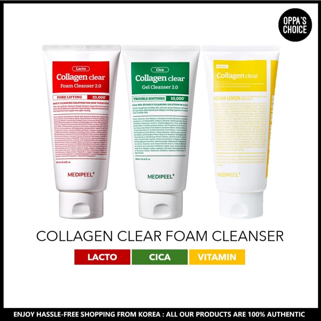 [1 + 1] [MEDIPEEL] Limpador De Espuma Transparente De Colágeno 300ML (Lato Vermelho/Cica Verde/Vitamina)