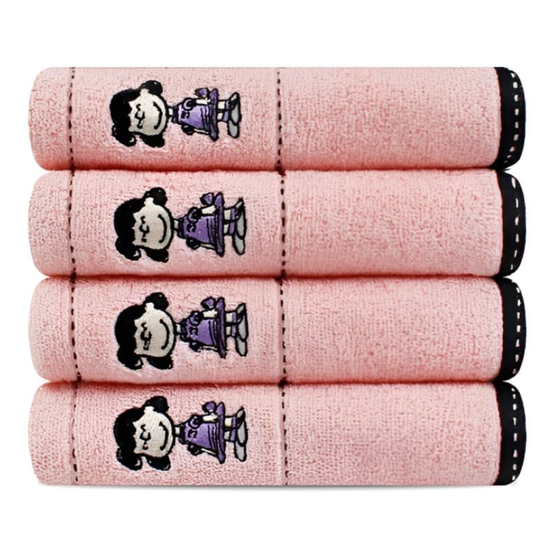Toalha Songwol Snoopy Friends 140g Fio De Algodão Com 30 Contagens , Rosa , Pacote 4