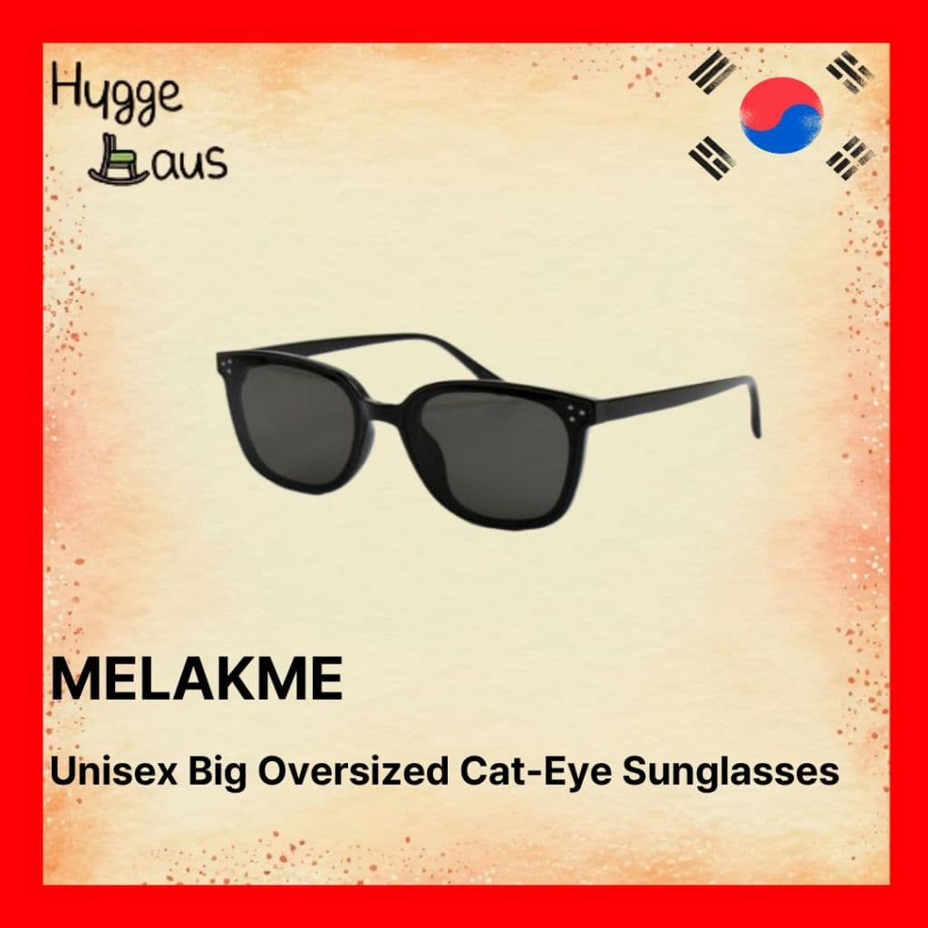 【MELAKME】Óculos De Sol Unissex Grande Armação Preta UV400 Proteção Lente Oversized Com Estojo