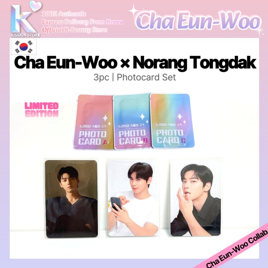 Conjunto De Cartões Fotográficos Cha Eun-Woo x Norang Tongdak | Completo De 3 Unidades Selado Produtos Oficiais Da Corei