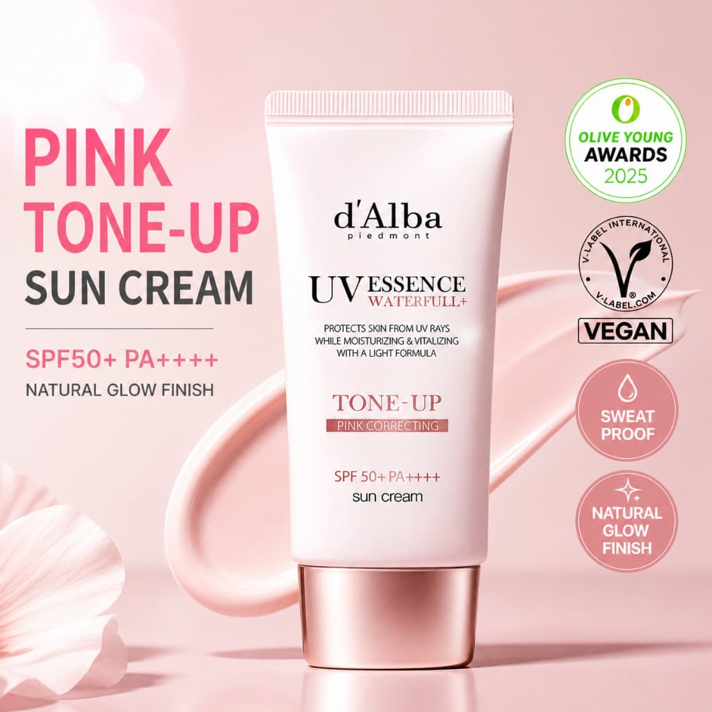 [OY05] dalba UV Essence Waterfull Tone-Up Creme Solar Corretor Rosa 50ml | Protetor Tonificante Fps50 + PA + Coreano /
