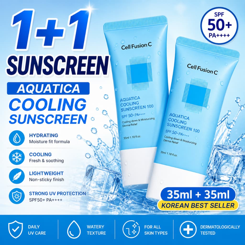 [OY05] CELL FUSION C Aquatica Protetor Solar Refrescante 35ml + Conjunto 35ml | Fps50 + PA + Creme Hidratante Leve Cuida