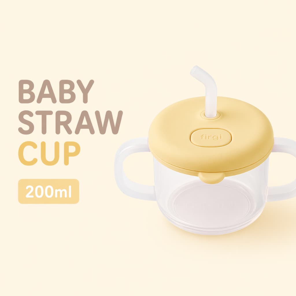 FUGI Bebê Primeiro Copo De Palha Conjunto 200ml Treinamento De Silicone À Prova De Vazamento Criança Beber Manteiga Amar