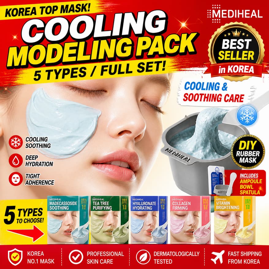 [OY05] Conjunto Completo De Pacote De Modelagem MEDIHEAL Derma E Ampola (5 Tipos) | Máscara Calmante Refrescante De Borr