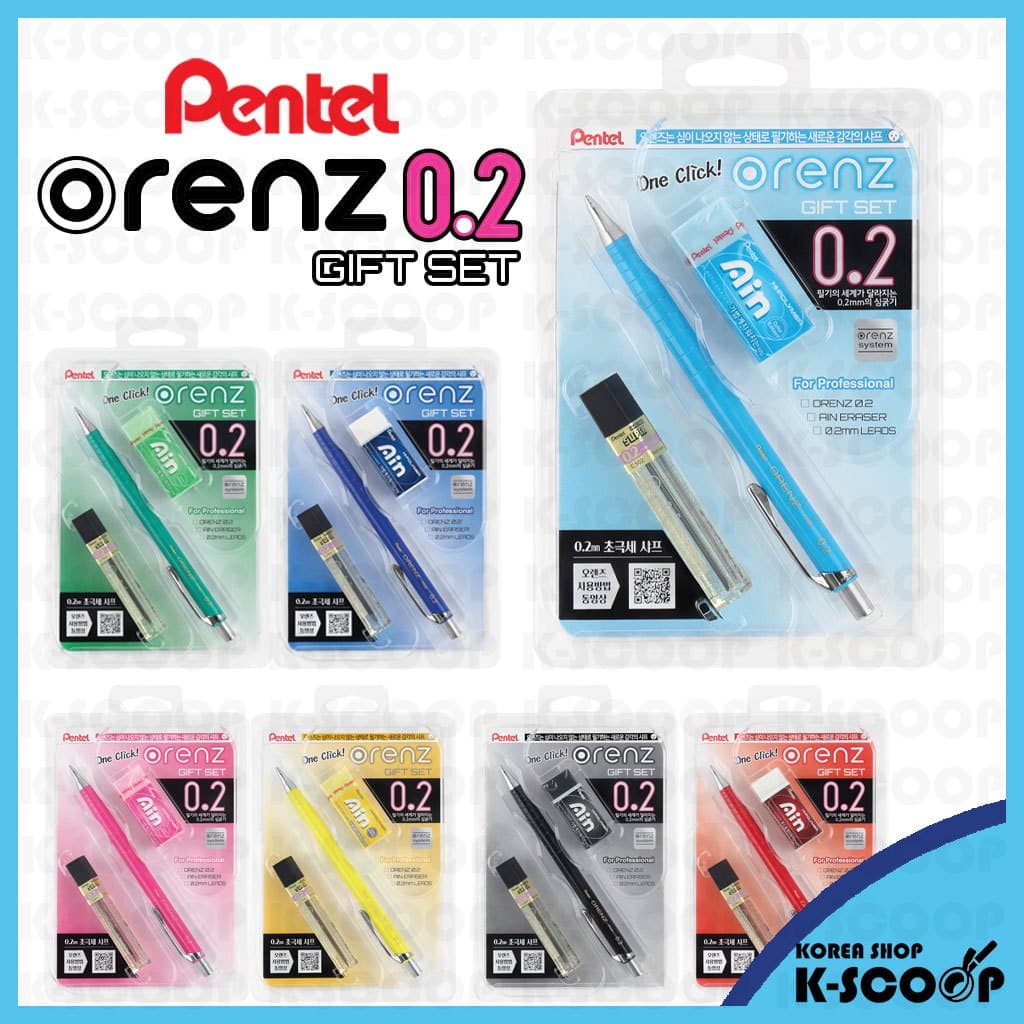 Pentel Orenz 0.2 Conjunto De Lápis Mecânico Para Presente Ultrafino Sem Quebra Chumbo Avanço Automático Com Borracha Ain