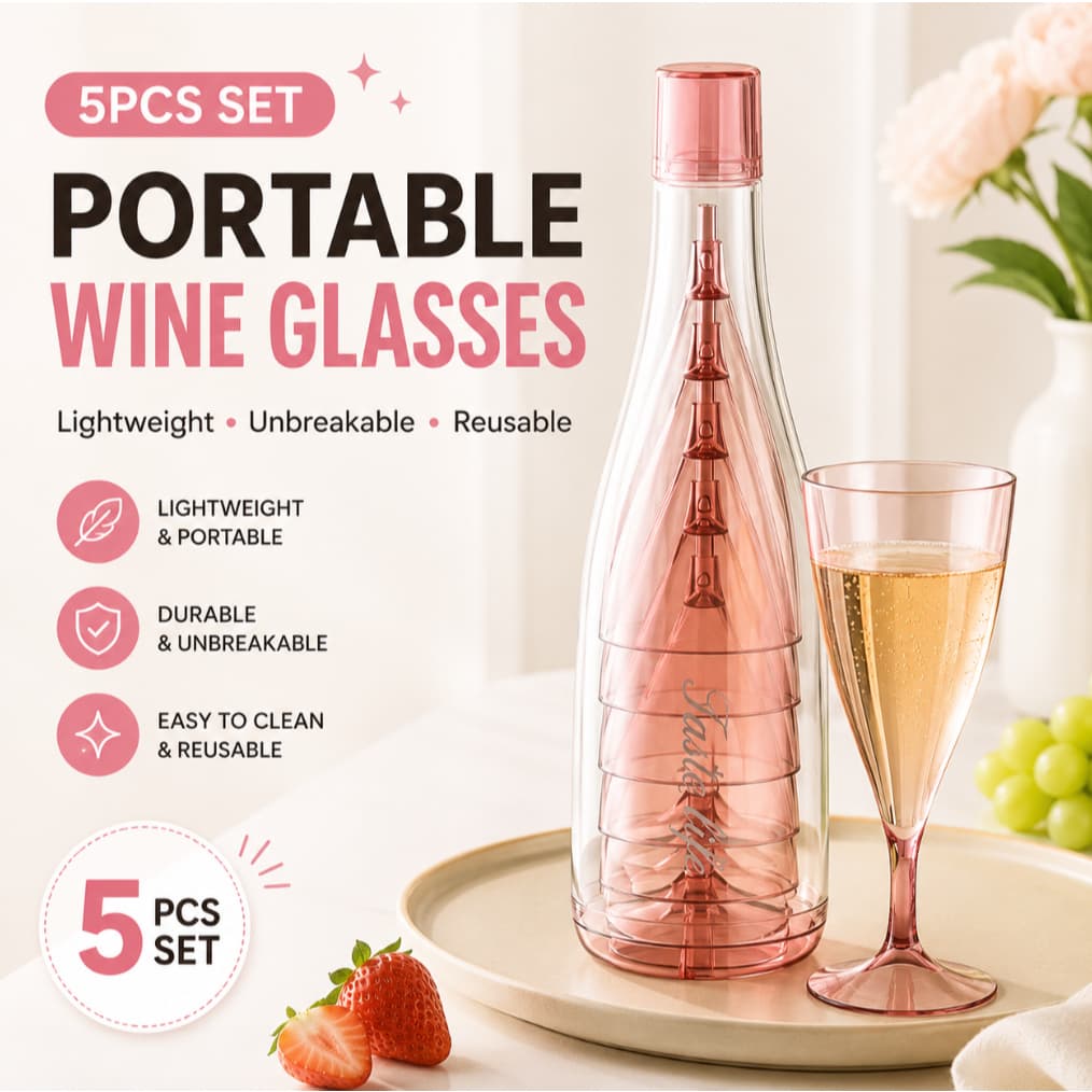Conjunto De Copo De Vinho De Plástico Portátil 5 Peças Rosa Reutilizável Festa Piquenique Utensílios Para Bebidas Ao Ar
