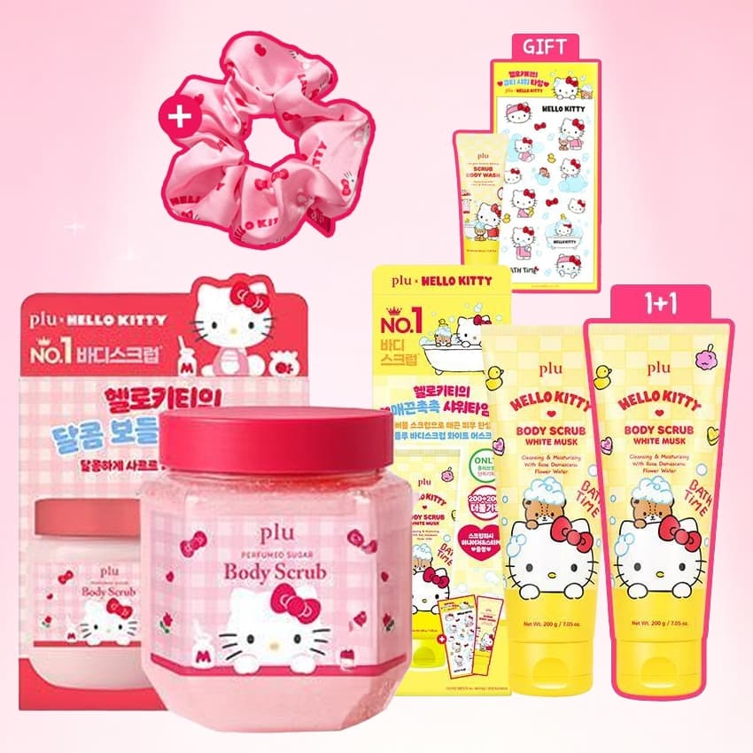 PLU × HELLO KITTY Limited Edition Body Scrub White Musk, Sugar & Sea Salt  (+ Free Headband / Scrunchie Gift)