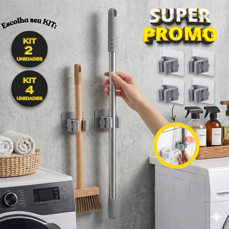 KIT 1/2/4 Pcs Suporte Adesivo para Vassoura e Rodo Casa Utensílio – Organização Prática e Sem Furos e Auto adesivo