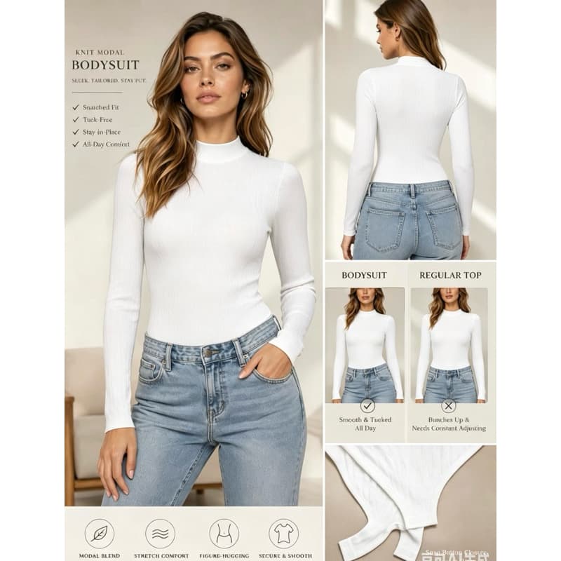 Sissi Body Feminino Canelado de Tricô Modal com Manga Longa